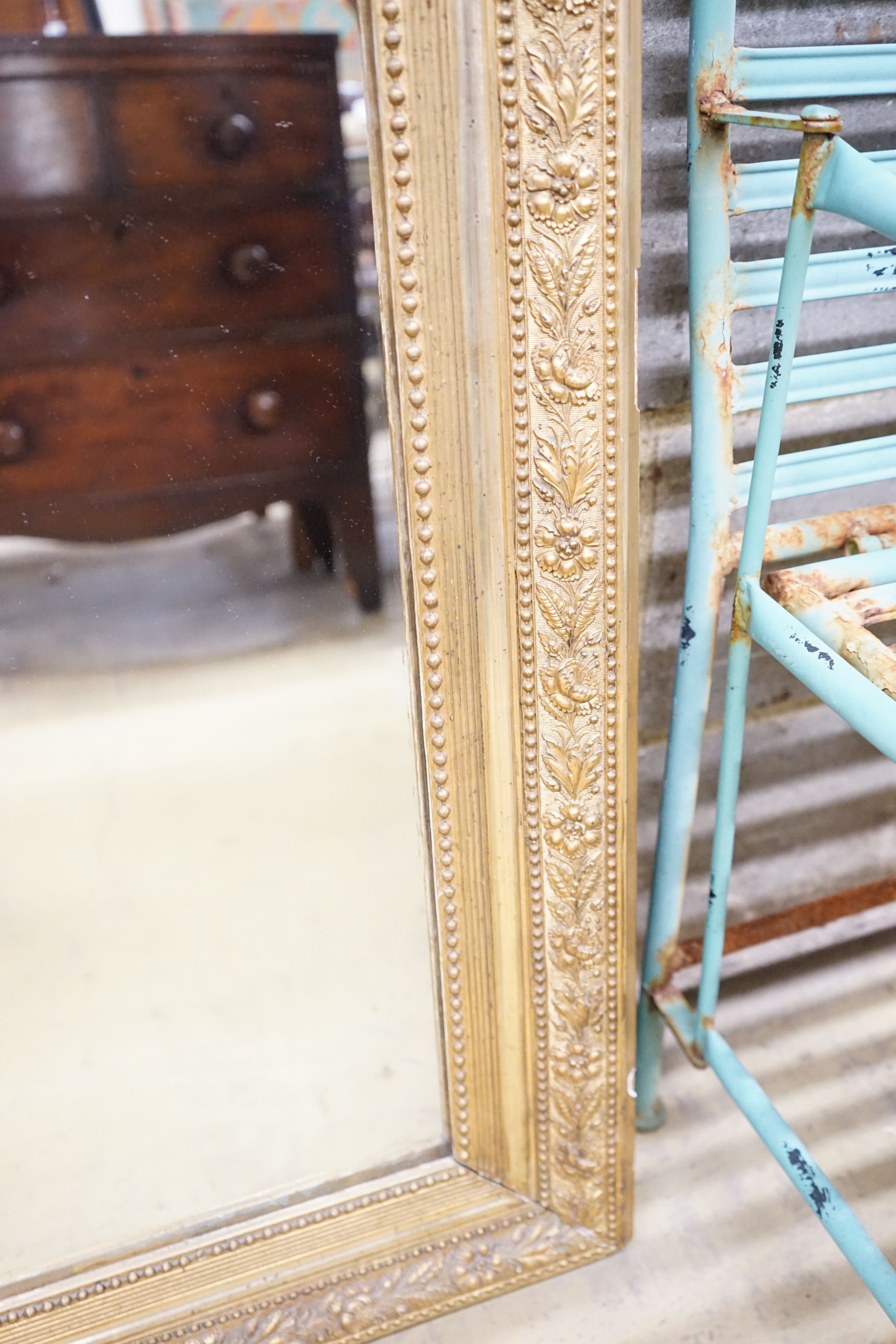 A 19th century French giltwood and gesso overmantel mirror, width 91cm, height 166cm